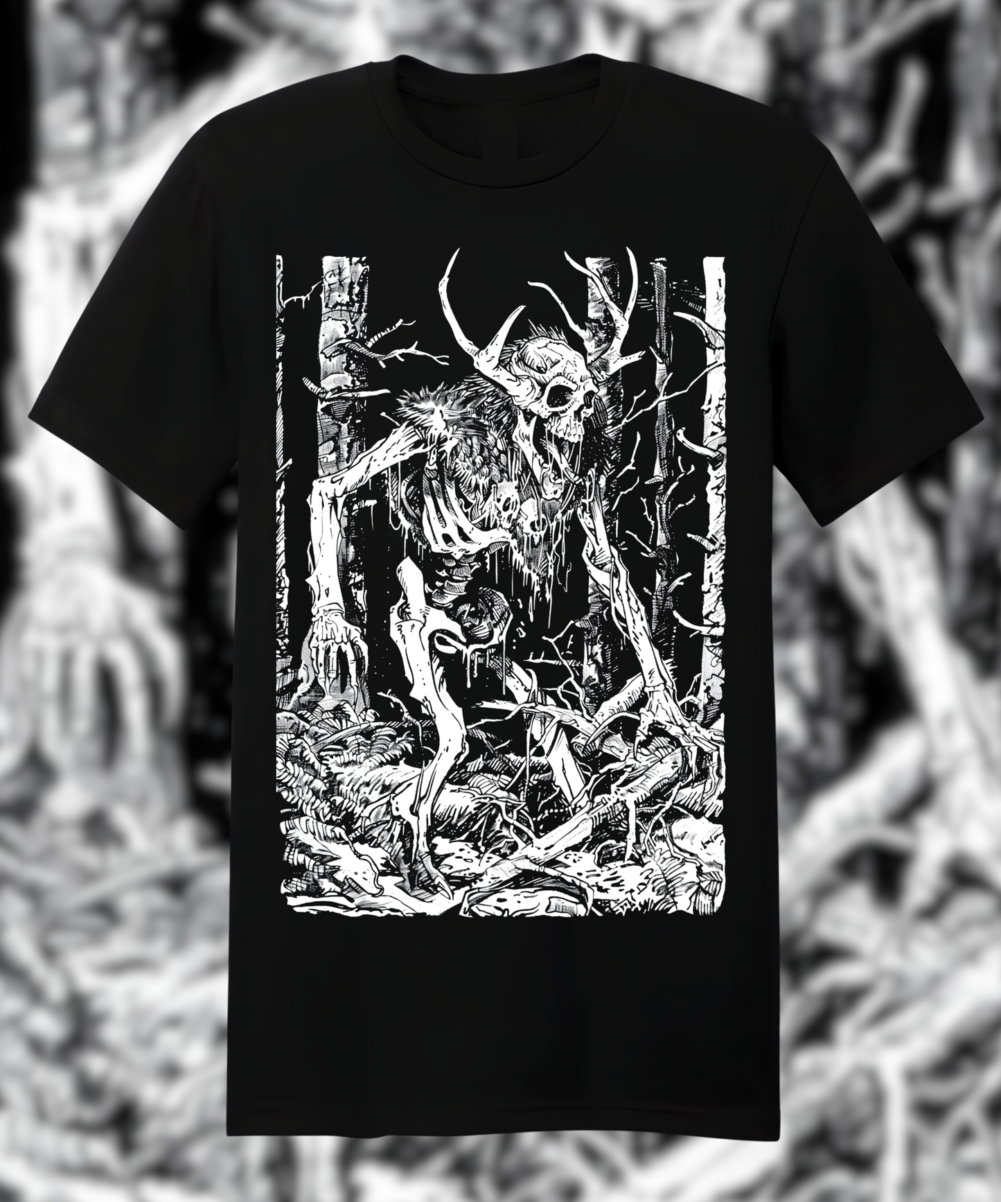 "Black and white Wendigo shirt design—unleash primal fear, a must-have for horror enthusiasts."